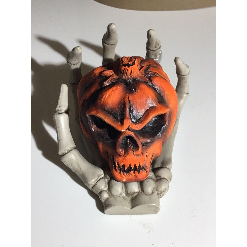 Yankee Candle Raven Night Skeleton Hand Candle Holder Holding A Pumpkin Skull